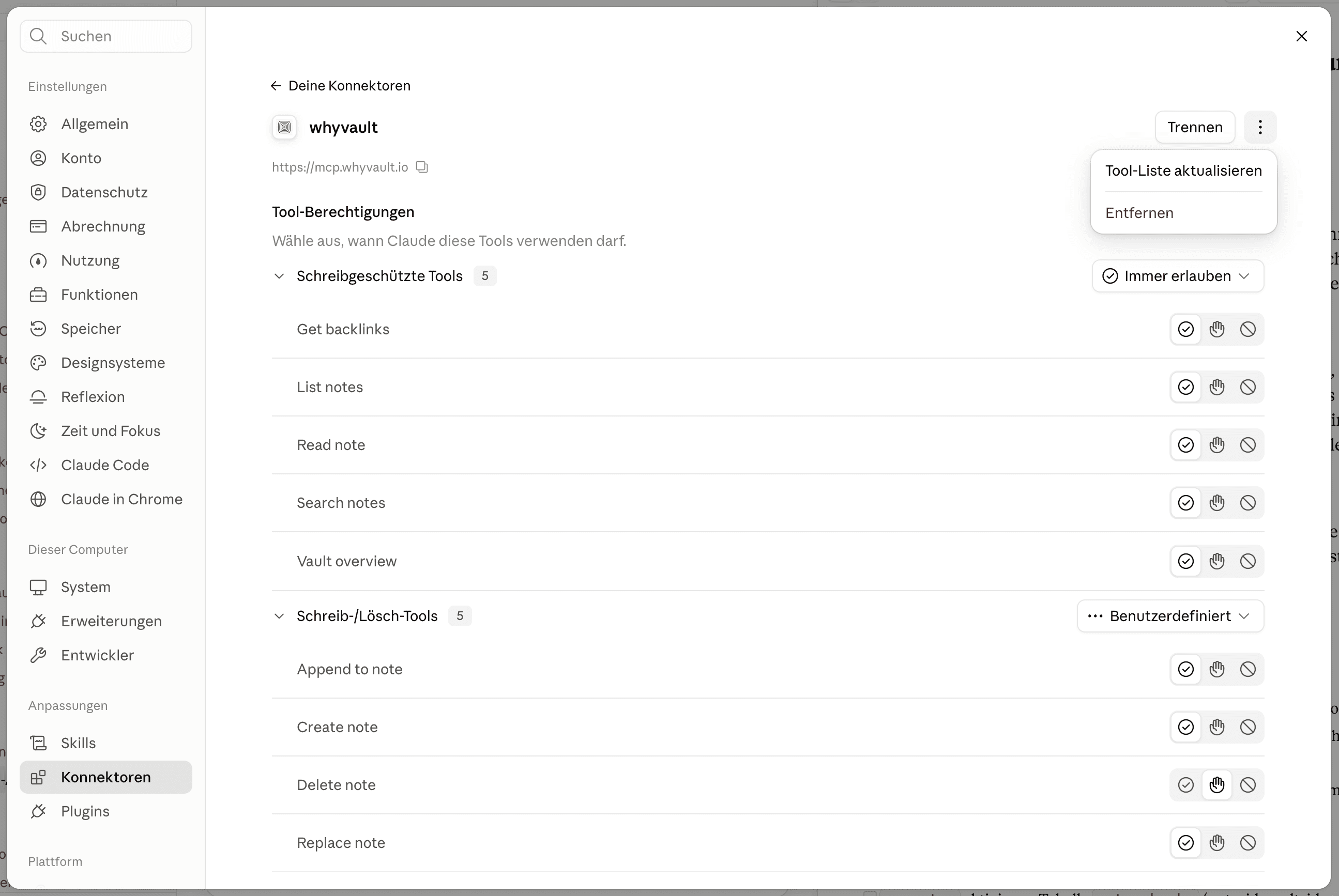 Claude: refresh the connector's tool list